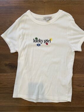 Embroidered ‘Lucky Girl' Tee
